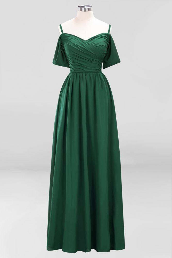 Off-the-Shoulder A-line Chiffon Bridesmaid Dress Floor-Length Wedding Guest Dress