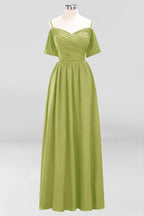 Off-the-Shoulder A-line Chiffon Bridesmaid Dress Floor-Length Wedding Guest Dress