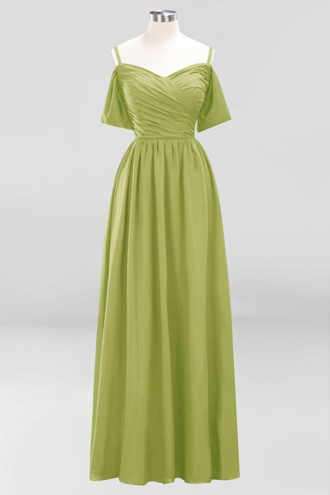 Off-the-Shoulder A-line Chiffon Bridesmaid Dress Floor-Length Wedding Guest Dress