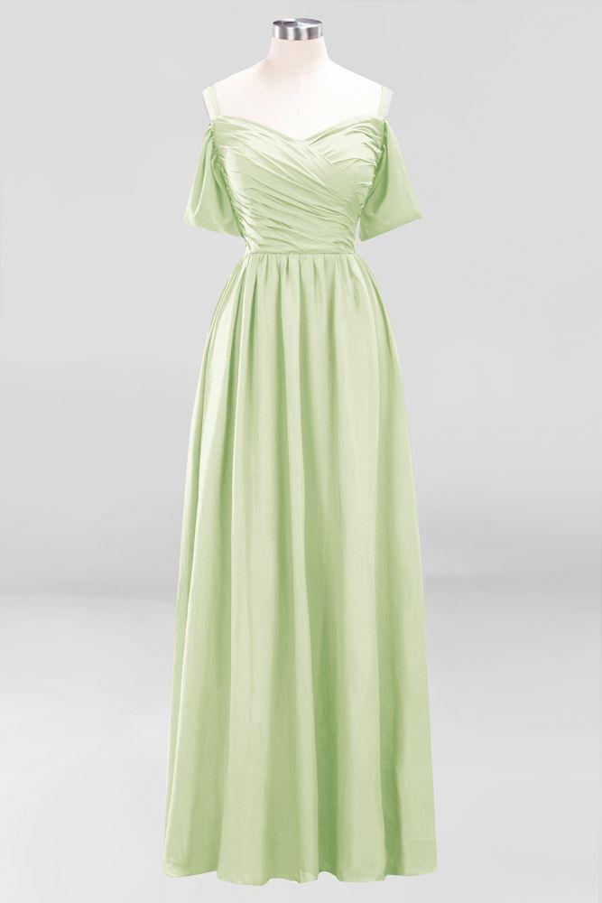 Off-the-Shoulder A-line Chiffon Bridesmaid Dress Floor-Length Wedding Guest Dress