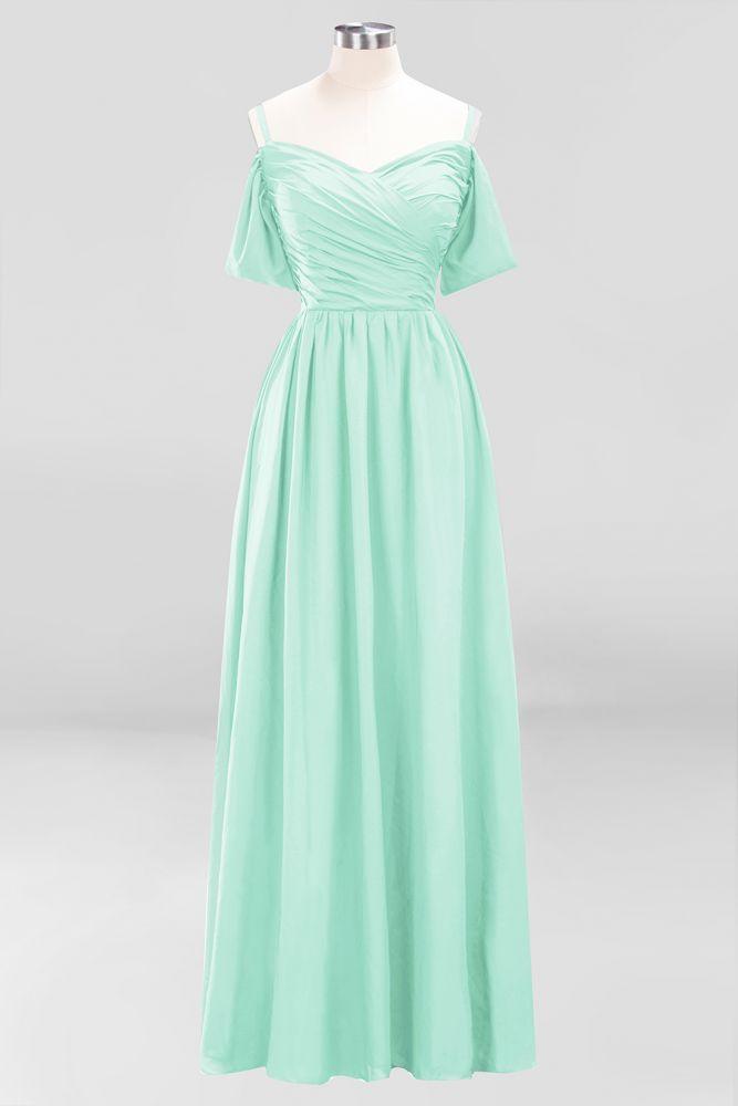 Off-the-Shoulder A-line Chiffon Bridesmaid Dress Floor-Length Wedding Guest Dress