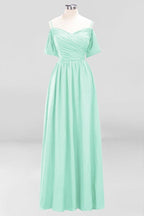 Off-the-Shoulder A-line Chiffon Bridesmaid Dress Floor-Length Wedding Guest Dress