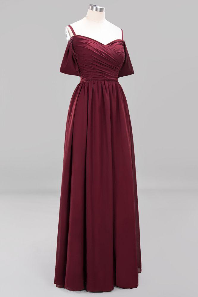 Off-the-Shoulder A-line Chiffon Bridesmaid Dress Floor-Length Wedding Guest Dress