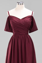 Off-the-Shoulder A-line Chiffon Bridesmaid Dress Floor-Length Wedding Guest Dress