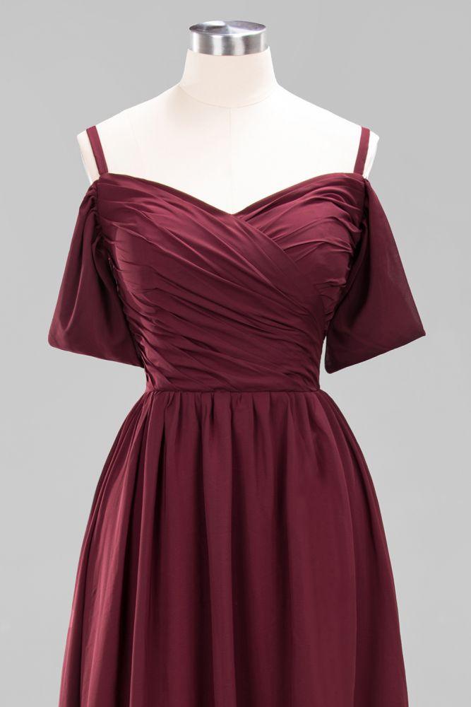 Off-the-Shoulder A-line Chiffon Bridesmaid Dress Floor-Length Wedding Guest Dress
