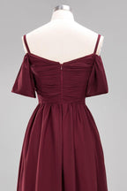 Off-the-Shoulder A-line Chiffon Bridesmaid Dress Floor-Length Wedding Guest Dress