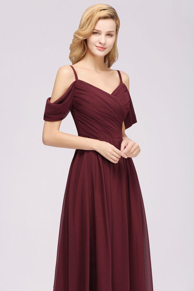 Off-the-Shoulder A-line Chiffon Bridesmaid Dress Floor-Length Wedding Guest Dress