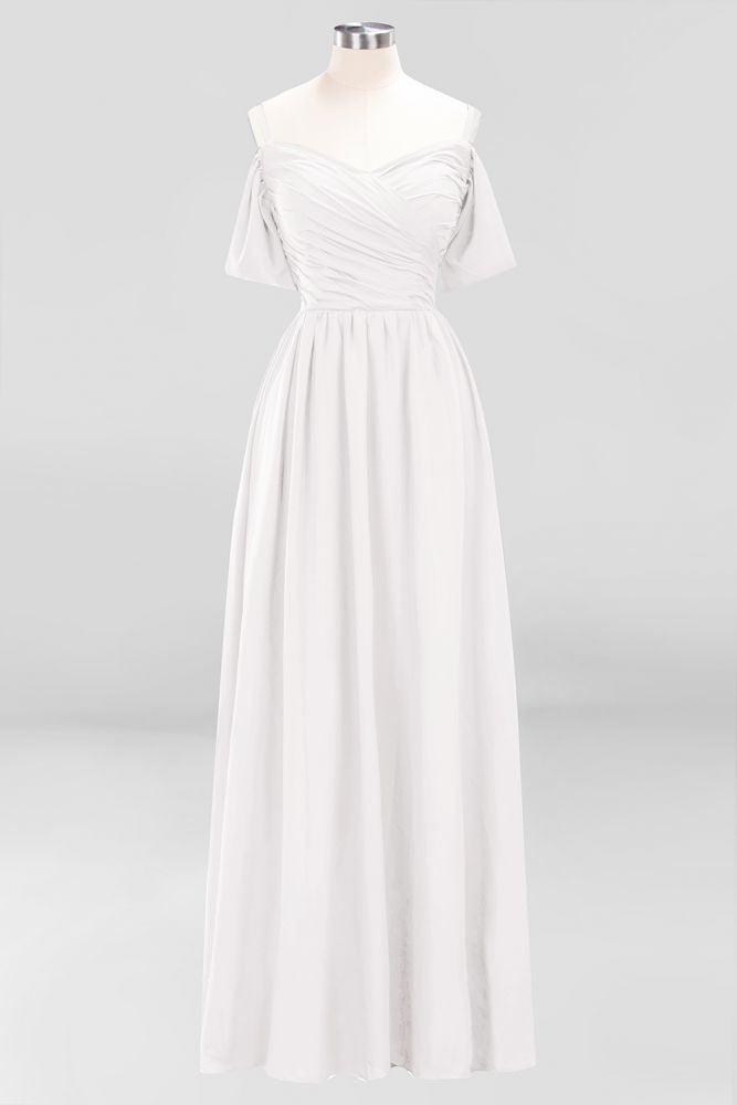 Off-the-Shoulder A-line Chiffon Bridesmaid Dress Floor-Length Wedding Guest Dress