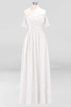 Off-the-Shoulder A-line Chiffon Bridesmaid Dress Floor-Length Wedding Guest Dress