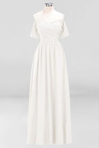Off-the-Shoulder A-line Chiffon Bridesmaid Dress Floor-Length Wedding Guest Dress