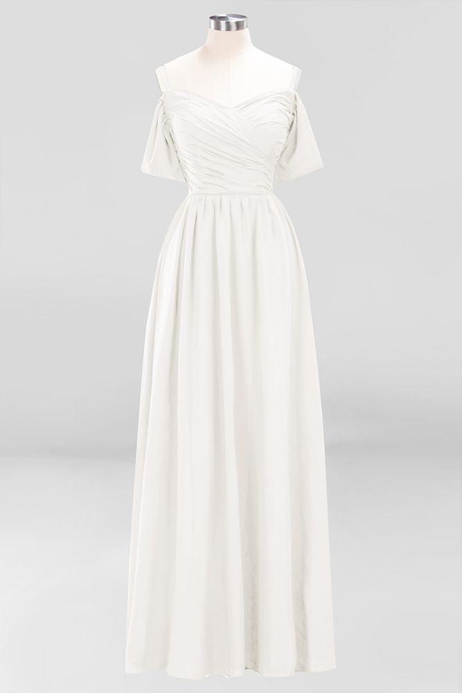 Off-the-Shoulder A-line Chiffon Bridesmaid Dress Floor-Length Wedding Guest Dress