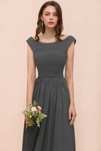 Off the Shoulder Front Side Split Bridesmaid Dress A-line Wedding Guest Dress