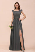 Off the Shoulder Front Side Split Bridesmaid Dress A-line Wedding Guest Dress