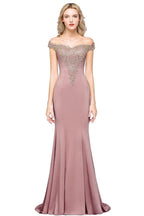 Off the Shoulder Gold Appliques Mermaid Evening Gowns Slim Prom Dress