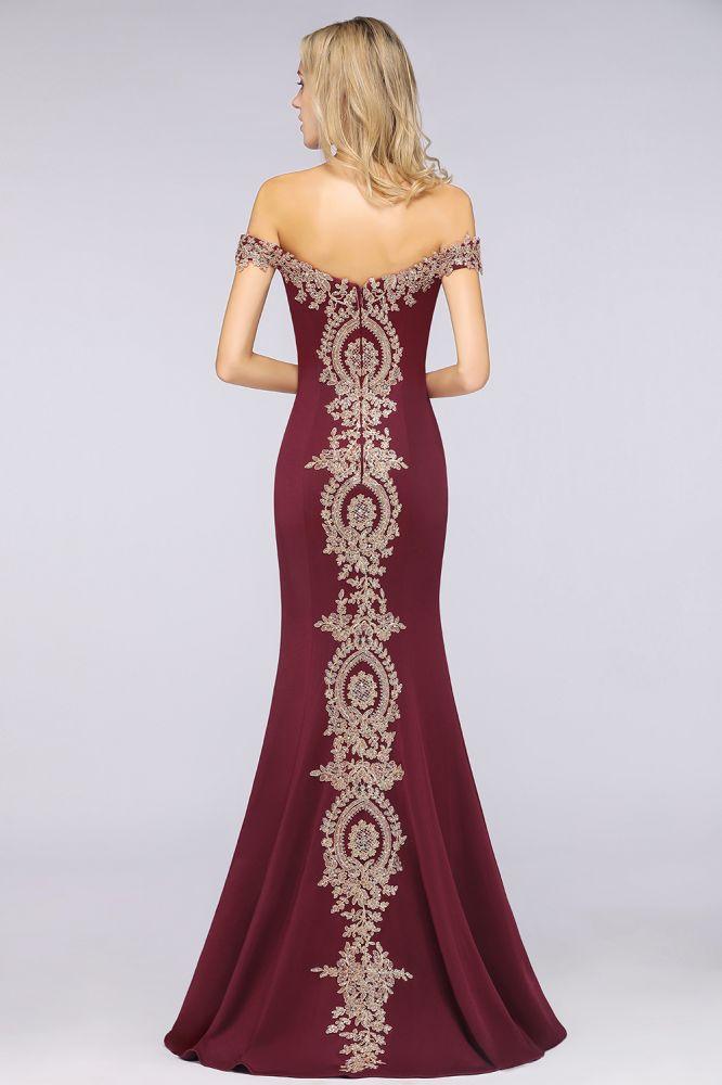Off the Shoulder Gold Appliques Mermaid Evening Gowns Slim Prom Dress