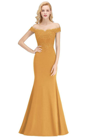Off-the-shoulder Long Appliques Satin Mermaid Prom Gown Bridesmaid Dresses