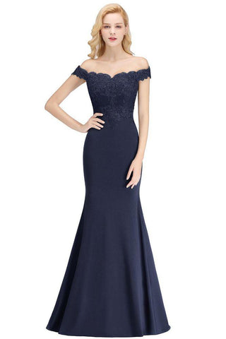 Off-the-shoulder Long Appliques Satin Mermaid Prom Gown Bridesmaid Dresses