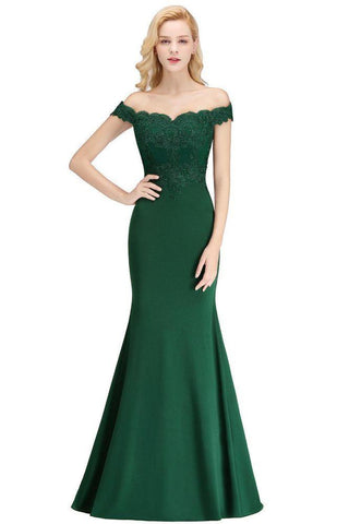 Off-the-shoulder Long Appliques Satin Mermaid Prom Gown Bridesmaid Dresses
