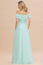 Off the Shoulder Mini-Green Front Slit Bridesmaid Dress Aline Beach Wedding Dress