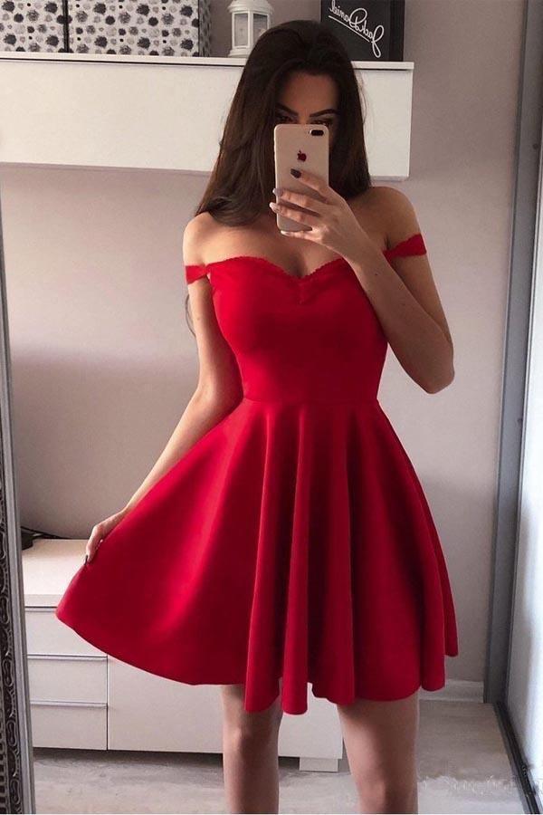 Off the Shoulder Red Homecoming Dresses Broad Strap Little Party Dress