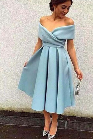 Off the Shoulder Short Dusty Blue Party/Homecoming Dresses