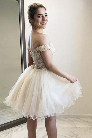 Off-the-Shoulder Sweetheart Homecoming Dress with Appliques Beading