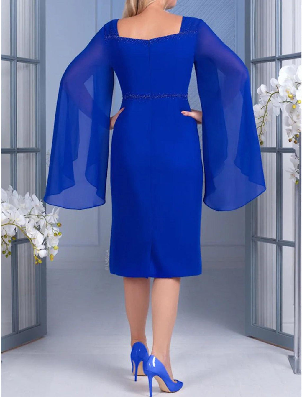 Meerjungfrau/Trompete Mutter der Braut Kleid Formelle Hochzeit Gast Elegante Sweetheart Asymmetrische Chiffon Kurzarm mit Kristallen Volltonfarbe