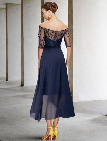 Zweiteiliges Etuikleid/Säulenkleid für die Mutter der Braut, formelle Hochzeitsgäste, Sparkle &amp; Shine, elegantes, schulterfreies, knielanges Chiffon-Spitzenkleid mit Pailletten, halbe Ärmel mit Schleifenapplikationen