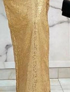 Vestido de noche formal elegante con escote pronunciado, manga larga, largo hasta el suelo, satén elástico con lentejuelas.