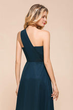 One Shoulder Floor-Length Bridesmaid Dress A-line Chiffon Wedding Party Dresses