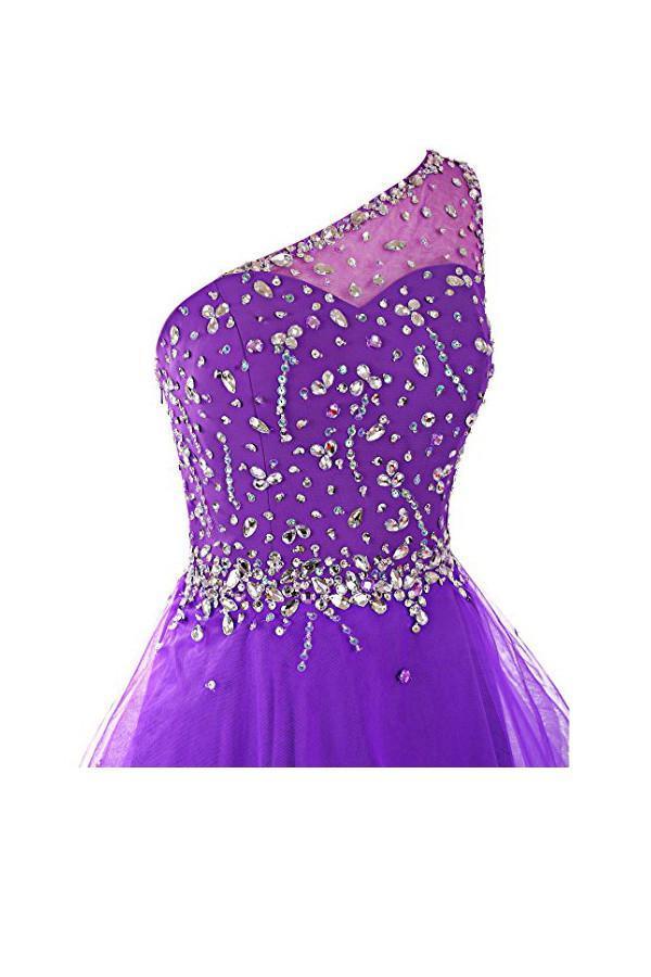 Vestido de fiesta de un solo hombro con tul y cuentas