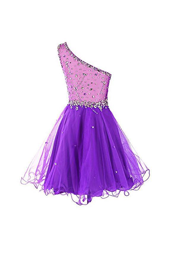 Vestido de fiesta de un solo hombro con tul y cuentas