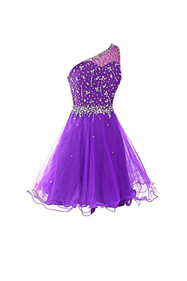 Vestido de fiesta de un solo hombro con tul y cuentas