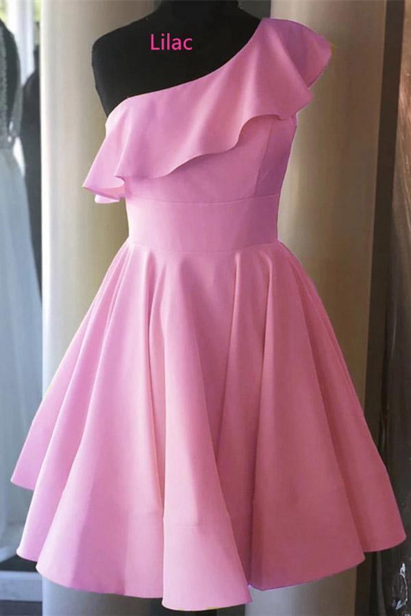 One Shoulder Ruffled Short Prom Dress Yellow Homecoming Dress