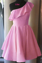 One Shoulder Ruffled Short Prom Dress Yellow Homecoming Dress