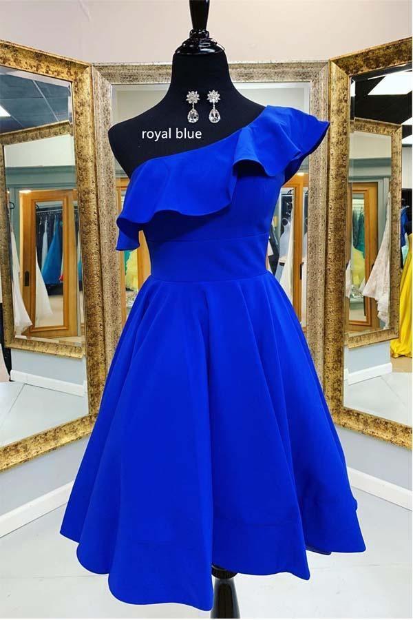 Vestido de fiesta corto con volantes y un hombro, vestido amarillo para el regreso a casa