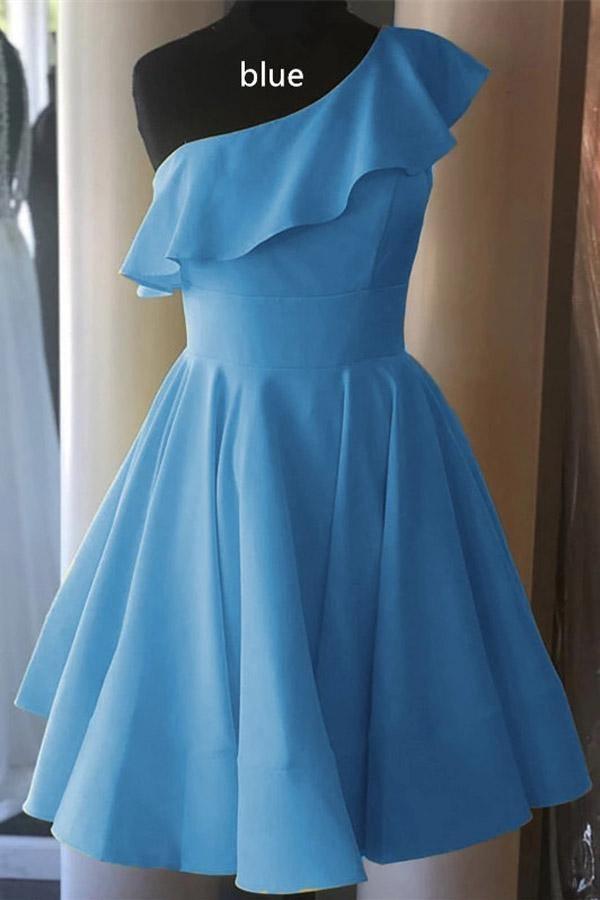 Vestido de fiesta corto con volantes y un hombro, vestido amarillo para el regreso a casa
