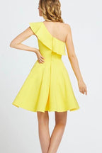 One Shoulder Ruffled Short Prom Dress Yellow Homecoming Dress