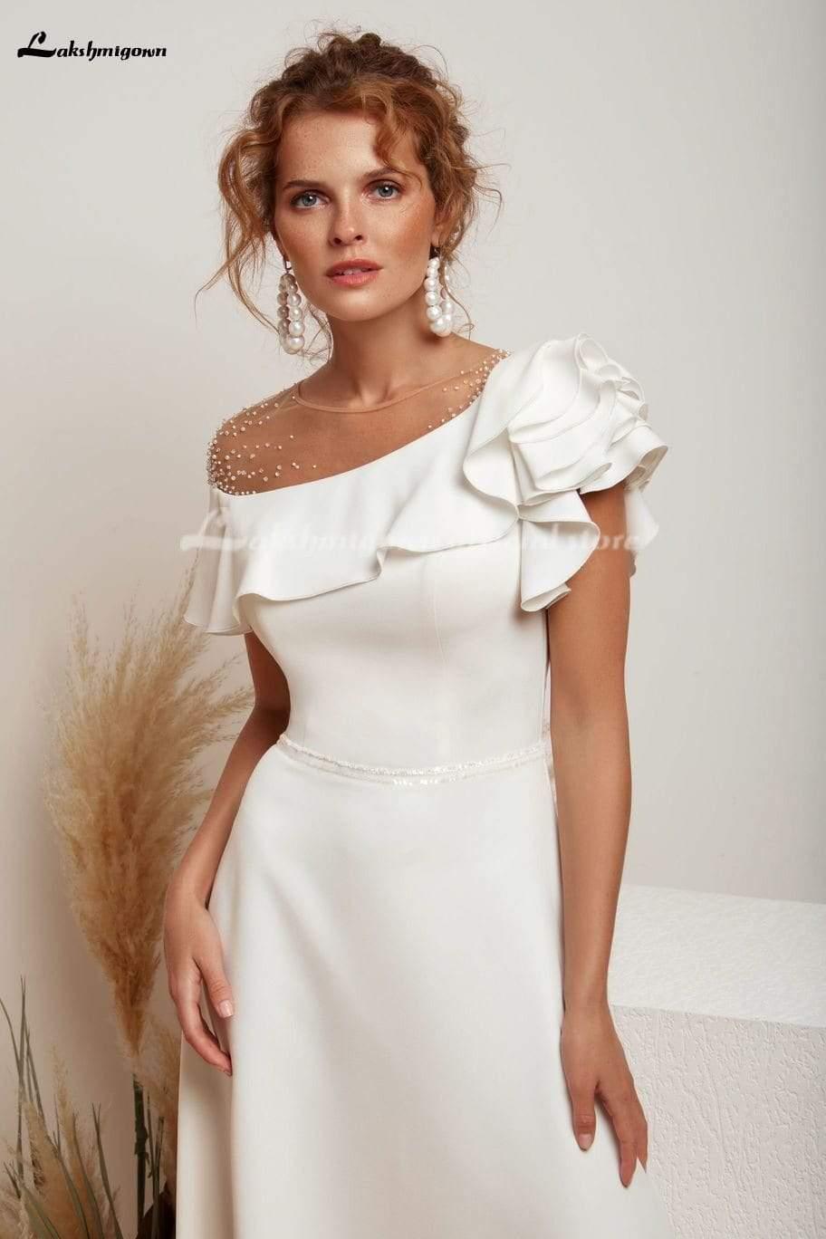 Vestido de novia elegante de satén con un solo hombro y corte A de NumberSea