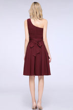 One-Shoulder Sleeveless Knee-Length Bridesmaid Dress with Ruffles Formal Party Dress