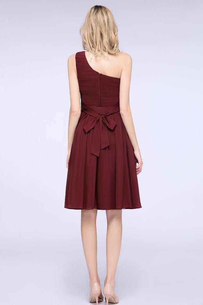 One-Shoulder Sleeveless Knee-Length Bridesmaid Dress with Ruffles Formal Party Dress
