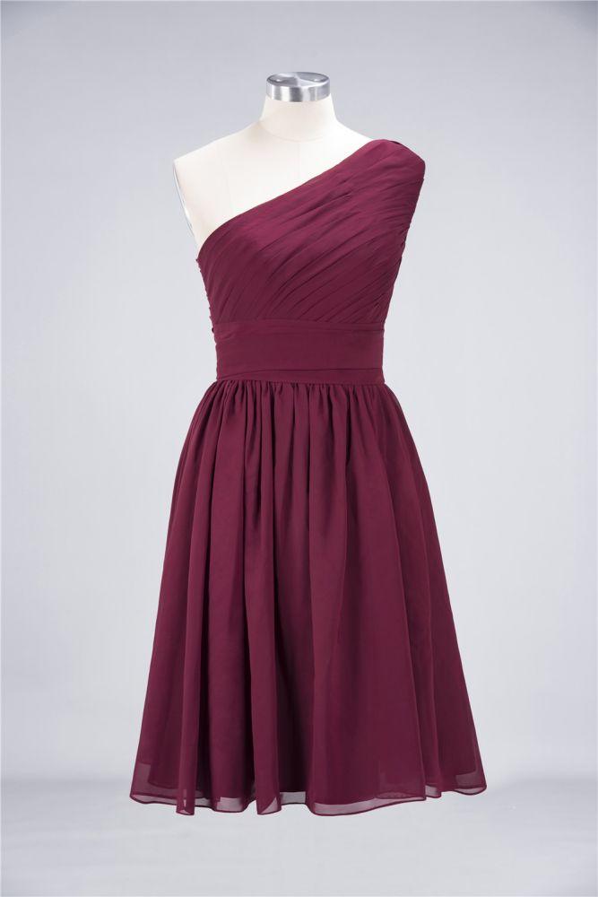 One-Shoulder Sleeveless Knee-Length Bridesmaid Dress with Ruffles Formal Party Dress