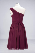 One-Shoulder Sleeveless Knee-Length Bridesmaid Dress with Ruffles Formal Party Dress