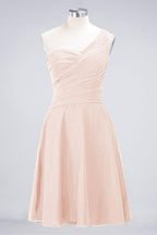One-Shoulder Sweetheart Knee-Length Bridesmaid Dress Ruffles aline Party Dress