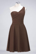 One-Shoulder Sweetheart Knee-Length Bridesmaid Dress Ruffles aline Party Dress