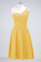 One-Shoulder Sweetheart Knee-Length Bridesmaid Dress Ruffles aline Party Dress