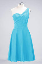 One-Shoulder Sweetheart Knee-Length Bridesmaid Dress Ruffles aline Party Dress