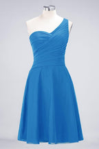 One-Shoulder Sweetheart Knee-Length Bridesmaid Dress Ruffles aline Party Dress