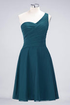 One-Shoulder Sweetheart Knee-Length Bridesmaid Dress Ruffles aline Party Dress