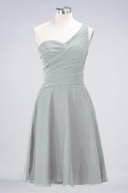 One-Shoulder Sweetheart Knee-Length Bridesmaid Dress Ruffles aline Party Dress